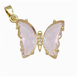 Pink Chinese Crystal Glass Butterfly Pendant Gold Plated, approx 15-20mm [FD15540]