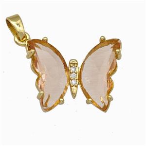 Champagne Chinese Crystal Glass Butterfly Pendant Gold Plated, approx 15-20mm [FD15541]