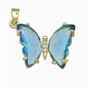 Blue Chinese Crystal Glass Butterfly Pendant Gold Plated, approx 15-20mm [FD15542]