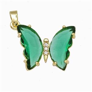 Green Chinese Crystal Glass Butterfly Pendant Gold Plated, approx 15-20mm [FD15543]