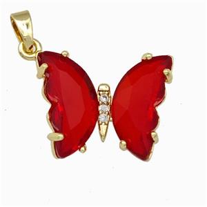 Red Chinese Crystal Glass Butterfly Pendant Gold Plated, approx 15-20mm [FD15544]