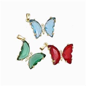 Chinese Crystal Glass Butterfly Pendant Gold Plated Mixed, approx 15-20mm [FD15545]