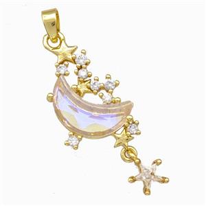Copper Pendant Pave Zirconia Crystal Glass Moon Gold Plated, approx 6mm, 13-20mm [FD15546]