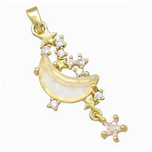 Copper Pendant Pave Zirconia Crystal Glass Moon Gold Plated, approx 6mm, 13-20mm [FD15547]