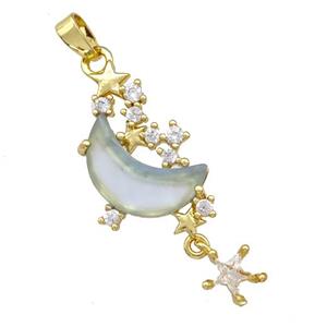 Copper Pendant Pave Zirconia Grayblue Crystal Glass Moon Gold Plated, approx 6mm, 13-20mm [FD15548]
