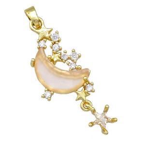 Copper Pendant Pave Zirconia Crystal Glass Moon Gold Plated, approx 6mm, 13-20mm [FD15549]