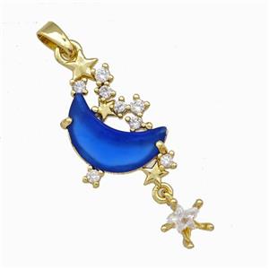 Copper Pendant Pave Zirconia Blue Crystal Glass Moon Gold Plated, approx 6mm, 13-20mm [FD15551]