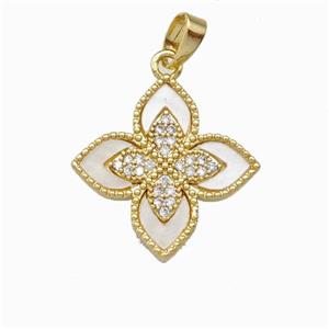 Copper Clover Pendant Pave Zirconia Shell Gold Plated, approx 18mm [FD15553]