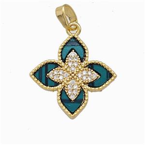 Copper Clover Pendant Pave Zirconia Gold Plated, approx 18mm [FD15555]