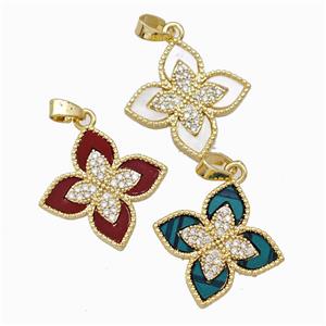 Copper Clover Pendant Pave Zirconia Gold Plated Mixed, approx 18mm [FD15556]