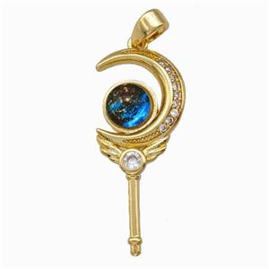 Copper Crescent Wand Charms Pendant Pave Zirconia, approx 13-28mm [FD15567]