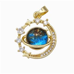 Copper Planet Moon Pendant Pave Zirconia Gold Plated, approx 16mm [FD15569]