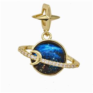 Copper Planet Pendant Pave Zirconia Gold Plated, approx 8mm, 18mm [FD15571]