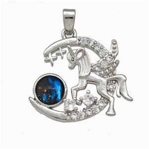 Copper Pegasus Charms Pendnat Pave Zirconia Platinum Plated, approx 16-20mm [FD15575]