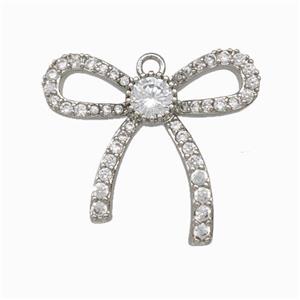Copper Bowknot Pendant Pave Zirconia Platinum Plated, approx 18-20mm [FD15578]