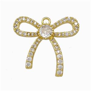 Copper Bowknot Pendant Pave Zirconia Gold Plated, approx 18-20mm [FD15579]