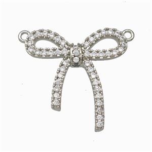 Copper Bowknot Pendant Pave Zirconia 2loops Platinum Plated, approx 18x18mm [FD15580]
