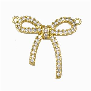 Copper Bowknot Pendant Pave Zirconia 2loops Gold Plated, approx 18x18mm [FD15581]