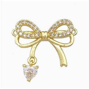 Copper Bowknot Pendant Pave Zirconia 2loops Gold Plated, approx 4mm, 13-18mm [FD15583]