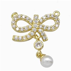 Copper Bowknot Pendant Pave Zirconia 2loops Gold Plated, approx 5mm, 12-18mm [FD15585]