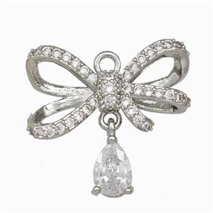 Copper Bowknot Pendant Pave Zirconia Platinum Plated, approx 5-7mm, 12-22mm [FD15586]