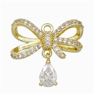 Copper Bowknot Pendant Pave Zirconia Gold Plated, approx 5-7mm, 12-22mm [FD15587]