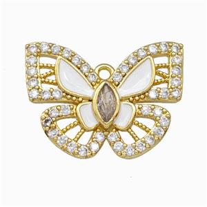 Copper Butterfly Pendant Pave Zirconia White Enamel Gold Plated, approx 18-25mm [FD15588]