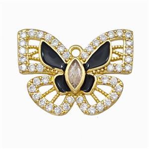 Copper Butterfly Pendant Pave Zirconia Black Enamel Gold Plated, approx 18-25mm [FD15589]