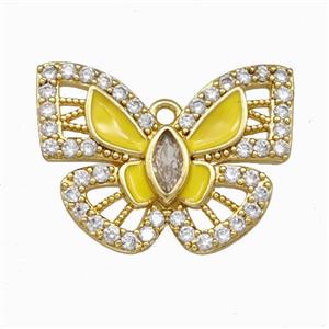 Copper Butterfly Pendant Pave Zirconia Yellow Enamel Gold Plated, approx 18-25mm [FD15591]