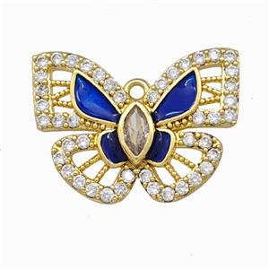 Copper Butterfly Pendant Pave Zirconia Blue Enamel Gold Plated, approx 18-25mm [FD15594]
