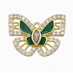 Copper Butterfly Pendant Pave Zirconia Green Enamel Gold Plated, approx 18-25mm [FD15595]