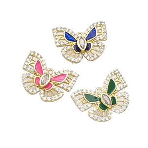 Copper Butterfly Pendant Pave Zirconia Enamel Gold Plated Mixed, approx 18-25mm [FD15596]