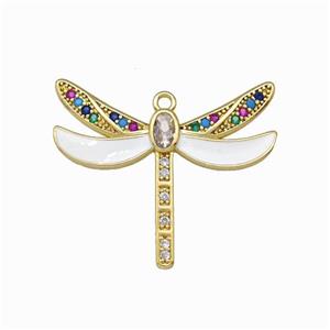 Copper Dragonfly Pendant Pave Zirconia White Enamel Gold Plated, approx 26-30mm [FD15597]