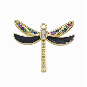 Copper Dragonfly Pendant Pave Zirconia Black Enamel Gold Plated, approx 26-30mm [FD15598]