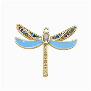 Copper Dragonfly Pendant Pave Zirconia Blue Enamel Gold Plated, approx 26-30mm [FD15601]