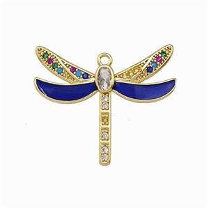Copper Dragonfly Pendant Pave Zirconia Lapisblue Enamel Gold Plated, approx 26-30mm [FD15602]