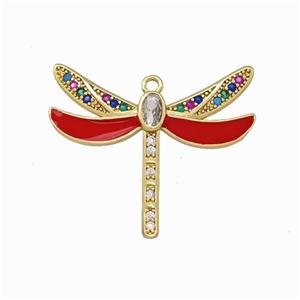 Copper Dragonfly Pendant Pave Zirconia Red Enamel Gold Plated, approx 26-30mm [FD15604]
