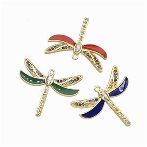 Copper Dragonfly Pendant Pave Zirconia Enamel Gold Plated Mixed, approx 26-30mm [FD15605]