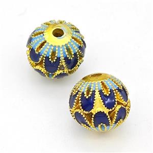 Copper Round Beads Painted Hollow Gold Plated, approx 10mm [FD15608]