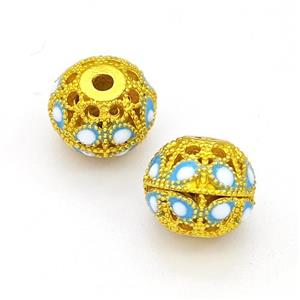 Copper Round Beads Painted Hollow Gold Plated, approx 10mm [FD15610]
