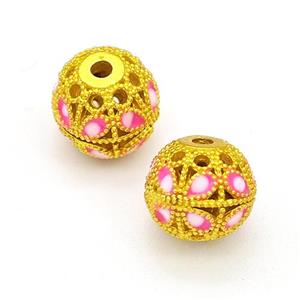 Copper Round Beads Painted Hollow Gold Plated, approx 10mm [FD15611]