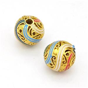 Copper Round Beads Multicolor Painted Hollow Gold Plated, approx 10mm [FD15623]