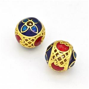 Copper Round Beads Multicolor Painted Hollow Gold Plated, approx 10mm [FD15624]