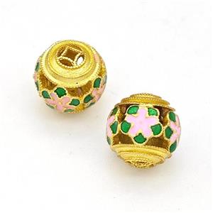 Copper Round Beads Multicolor Painted Hollow Gold Plated, approx 10mm [FD15627]