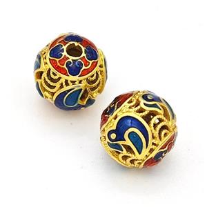 Copper Round Beads Multicolor Painted Hollow Gold Plated, approx 10mm [FD15628]