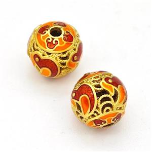 Copper Round Beads Multicolor Painted Hollow Gold Plated, approx 10mm [FD15629]
