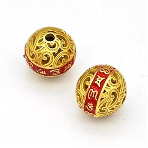 Copper Round Beads Red Painted Buddhist Hollow Gold Plated, approx 10mm [FD15633]