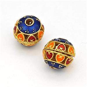 Copper Round Beads Multicolor Painted Hollow Gold Plated, approx 10-11mm [FD15634]