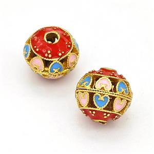 Copper Round Beads Multicolor Painted Hollow Gold Plated, approx 10-11mm [FD15635]