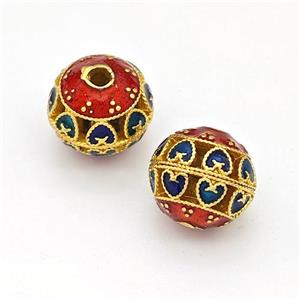 Copper Round Beads Multicolor Painted Hollow Gold Plated, approx 10-11mm [FD15636]